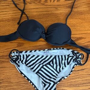 Tahiti Black Bikini Top with Striped Bottom